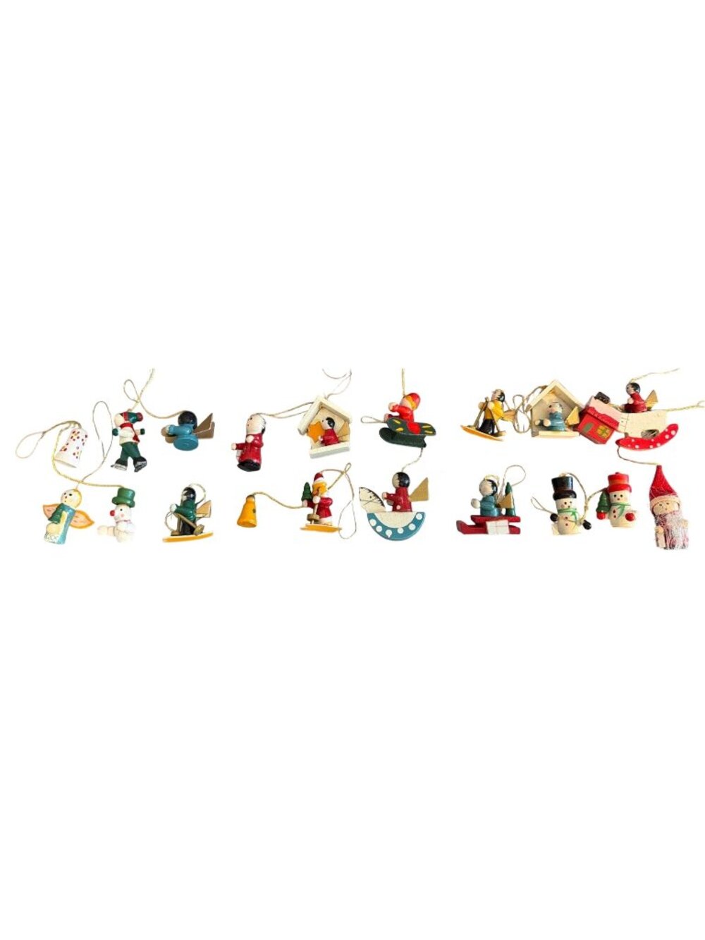 Set 20 Vintage Mini Wood Christmas Ornaments Strings Angels All Different 1-2"